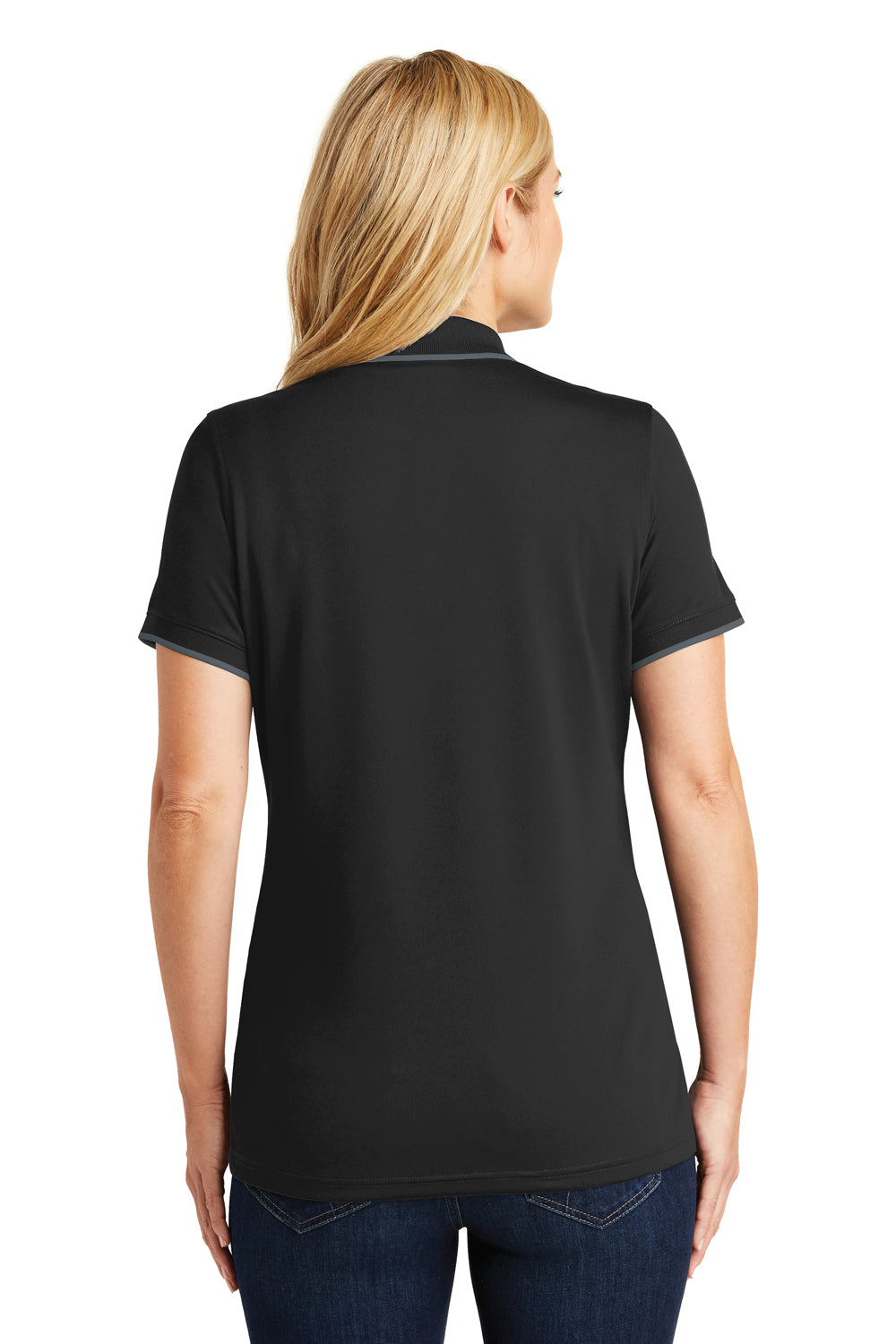 Port Authority LK111 Womens Dry Zone Moisture Wicking Short Sleeve Polo Shirt Deep Black/Graphite Grey Model Back