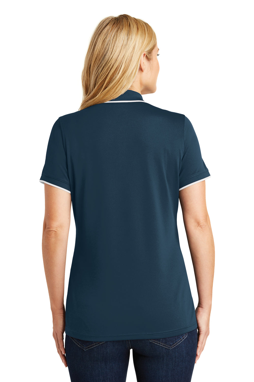 Port Authority LK111 Womens Dry Zone Moisture Wicking Short Sleeve Polo Shirt River Navy Blue/White Model Back