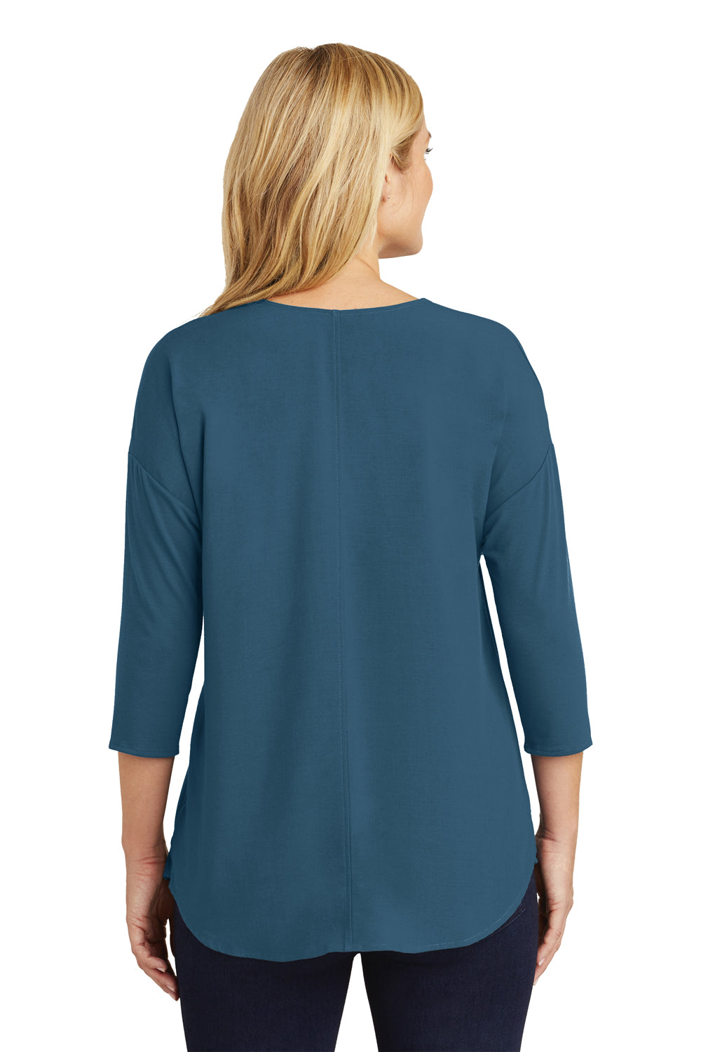 Port Authority LK5433 Womens Concept Jersey 3/4 Sleeve V-Neck T-Shirt Dusty Blue Model Back