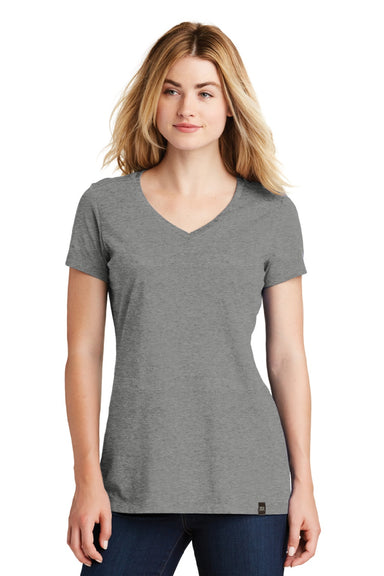 New Era LNEA101 Womens Heritage Short Sleeve V-Neck T-Shirt Heather Shadow Grey Model Front