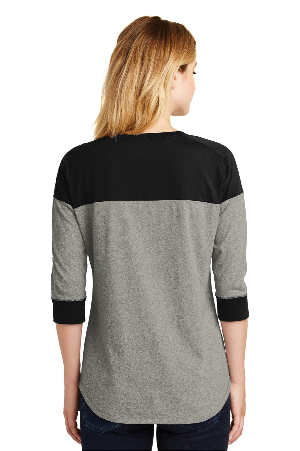 New Era LNEA104 Womens Heritage 3/4 Sleeve Crewneck T-Shirt Heather Rainstorm Grey/Black Model Back