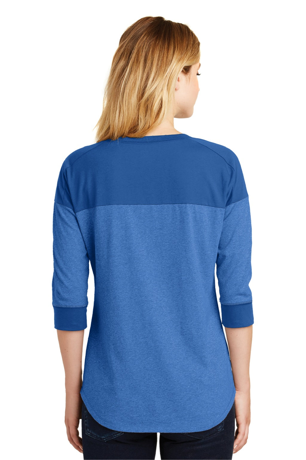 New Era LNEA104 Womens Heritage 3/4 Sleeve Crewneck T-Shirt Heather Royal Blue/Royal Blue Model Back