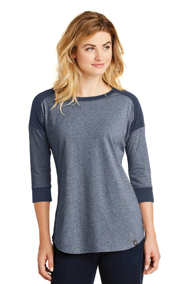 New Era LNEA104 Womens Heritage 3/4 Sleeve Crewneck T-Shirt Navy Blue Twist/Navy Blue Model Front