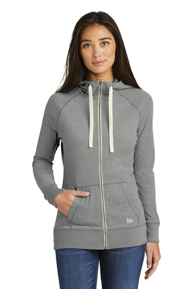 New Era LNEA122 Womens Sueded Full Zip Hooded Sweatshirt Hoodie w/ Pockets Heather Shadow Grey Model Front