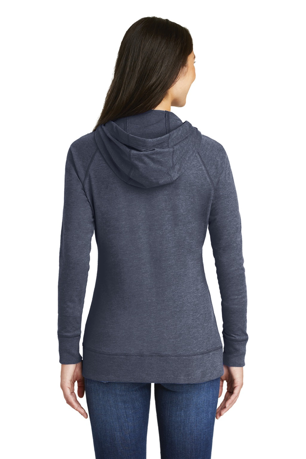New Era LNEA122 Womens Sueded Full Zip Hooded Sweatshirt Hoodie w/ Pockets Heather Navy Blue Model Back