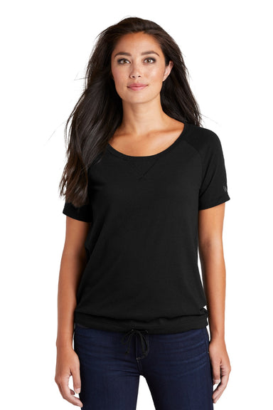 New Era LNEA133 Womens Performance Cinch Moisture Wicking Short Sleeve Wide Neck T-Shirt Black Model Front