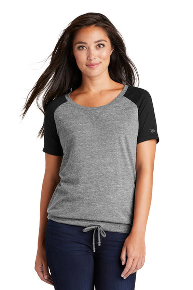 New Era LNEA133 Womens Performance Cinch Moisture Wicking Short Sleeve Wide Neck T-Shirt Shadow Grey Model Front