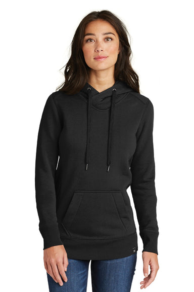 New Era LNEA500 Womens Sueded French Terry Hooded Sweatshirt Hoodie w/ Pouch Pocket Black Model Front