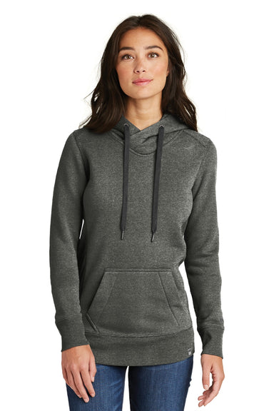 New Era LNEA500 Womens Sueded French Terry Hooded Sweatshirt Hoodie w/ Pouch Pocket Black Twist Model Front