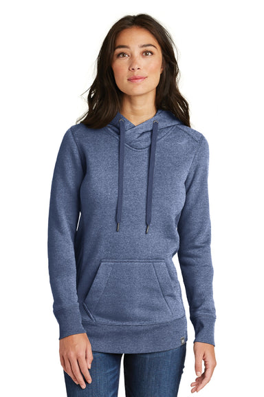 New Era LNEA500 Womens Sueded French Terry Hooded Sweatshirt Hoodie w/ Pouch Pocket Dark Royal Blue Twist Model Front