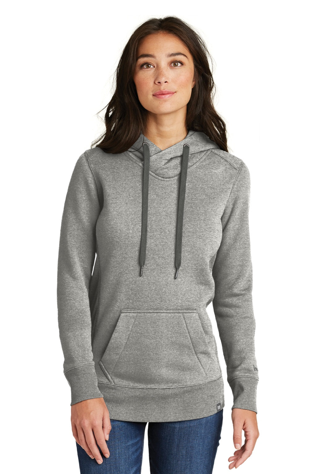 New Era LNEA500 Womens Sueded French Terry Hooded Sweatshirt Hoodie w/ Pouch Pocket Light Graphite Grey Twist Model Front
