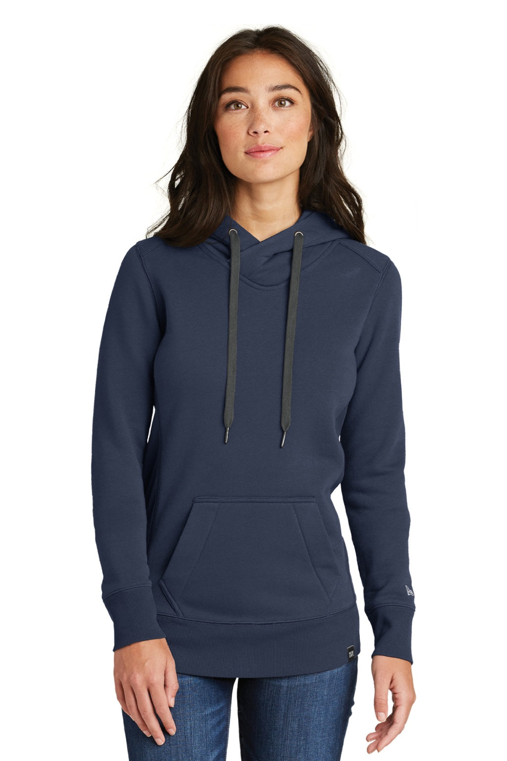 New Era LNEA500 Womens Sueded French Terry Hooded Sweatshirt Hoodie w/ Pouch Pocket Navy Blue Model Front