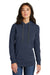 New Era LNEA500 Womens Sueded French Terry Hooded Sweatshirt Hoodie w/ Pouch Pocket Navy Blue Model Front