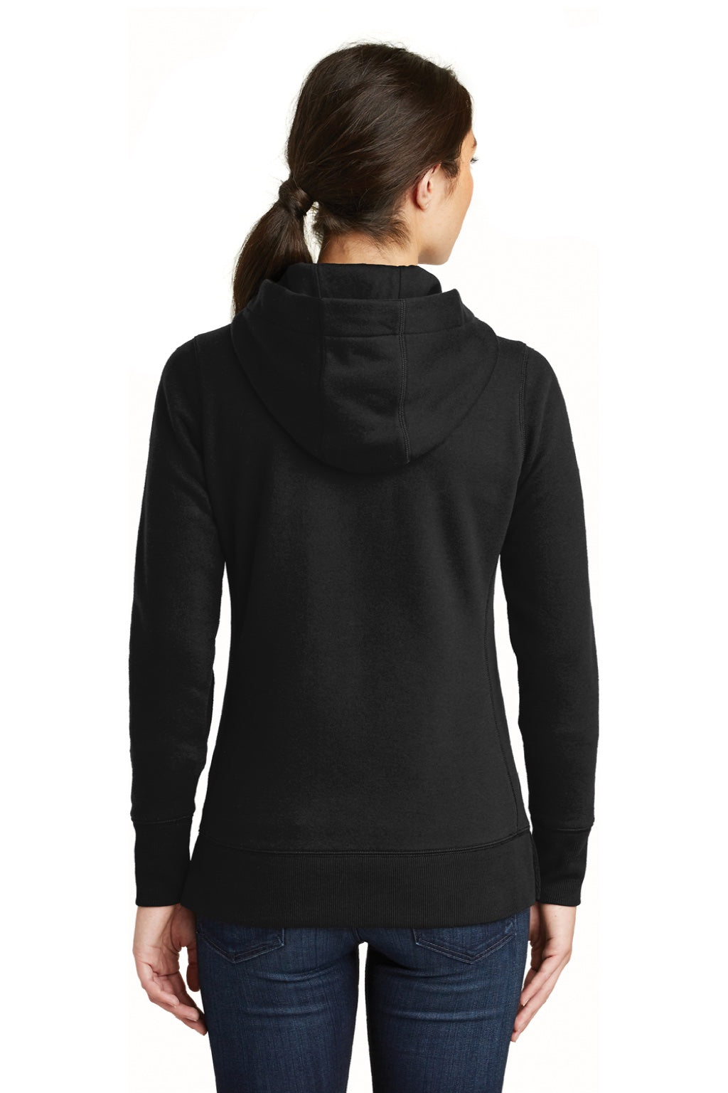 New Era LNEA502 Womens Sueded French Terry Full Zip Hooded Sweatshirt Hoodie w/ Pockets Black Model Back