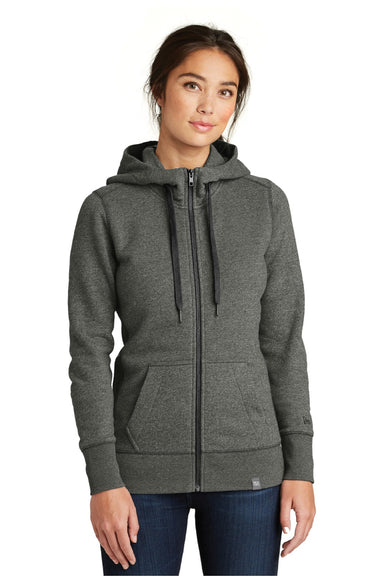 New Era LNEA502 Womens Sueded French Terry Full Zip Hooded Sweatshirt Hoodie w/ Pockets Black Twist Model Front