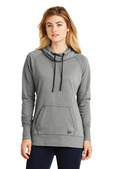 New Era LNEA510 Womens Fleece Hooded Sweatshirt Hoodie w/ Pouch Pocket Heather Shadow Grey Model Front
