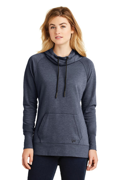 New Era LNEA510 Womens Fleece Hooded Sweatshirt Hoodie w/ Pouch Pocket Heather Navy Blue Model Front