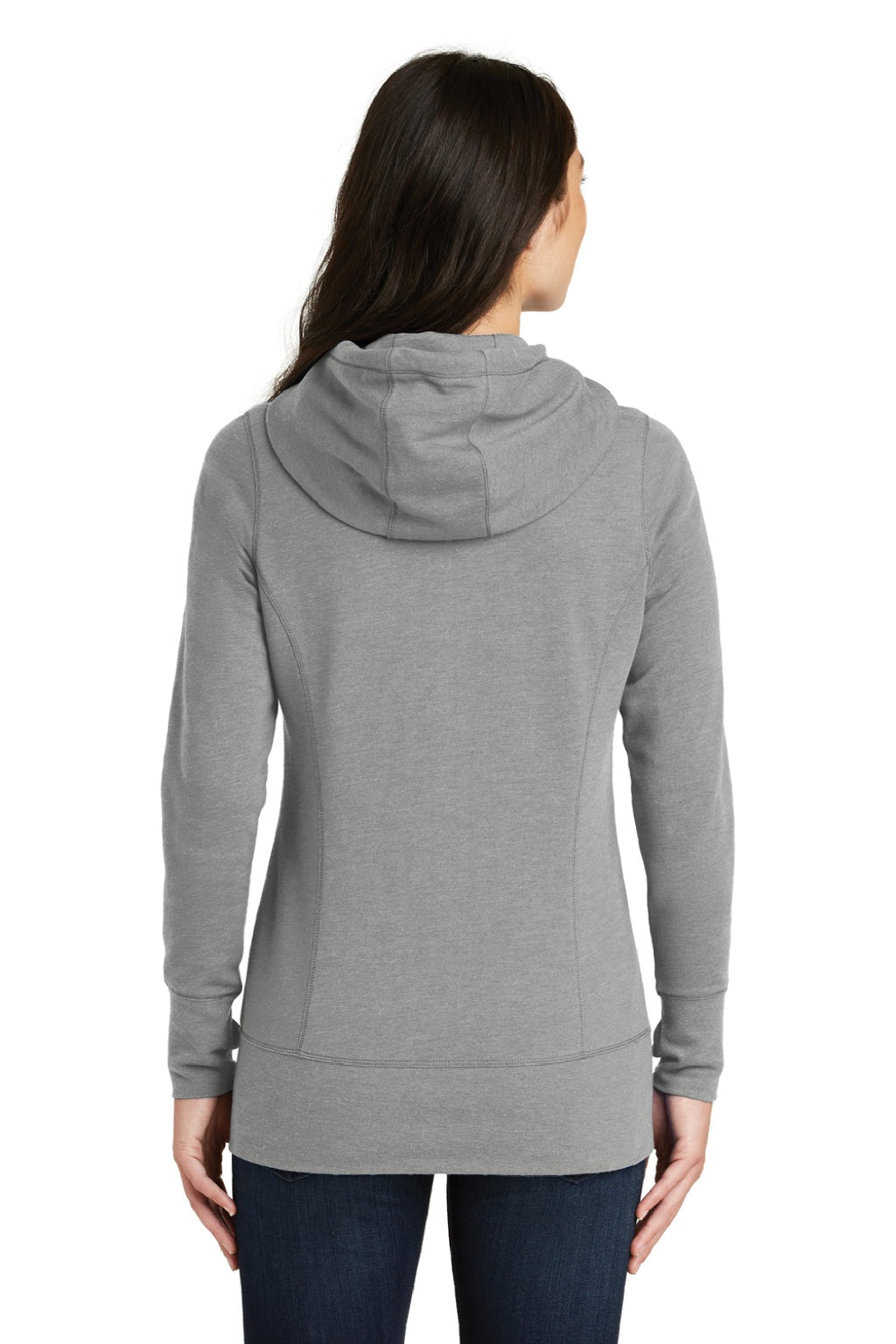 New Era LNEA511 Womens Fleece Full Zip Hooded Sweatshirt Hoodie w/ Pockets Heather Shadow Grey Model Back