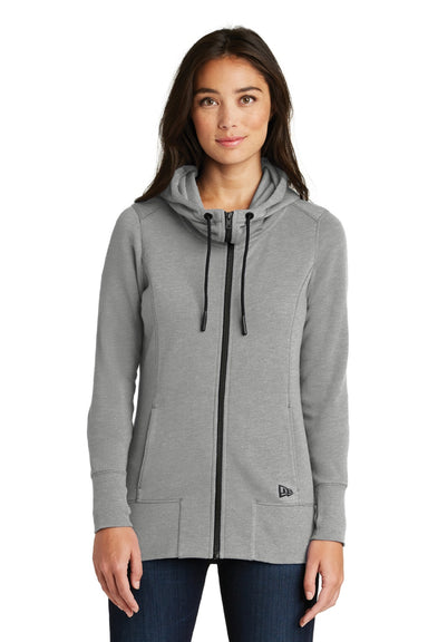 New Era LNEA511 Womens Fleece Full Zip Hooded Sweatshirt Hoodie w/ Pockets Heather Shadow Grey Model Front