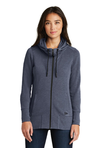 New Era LNEA511 Womens Fleece Full Zip Hooded Sweatshirt Hoodie w/ Pockets Heather Navy Blue Model Front