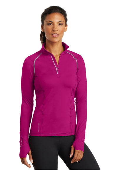 Ogio LOE335 Womens Endurance Nexus Moisture Wicking 1/4 Zip Sweatshirt Flush Pink Model Front
