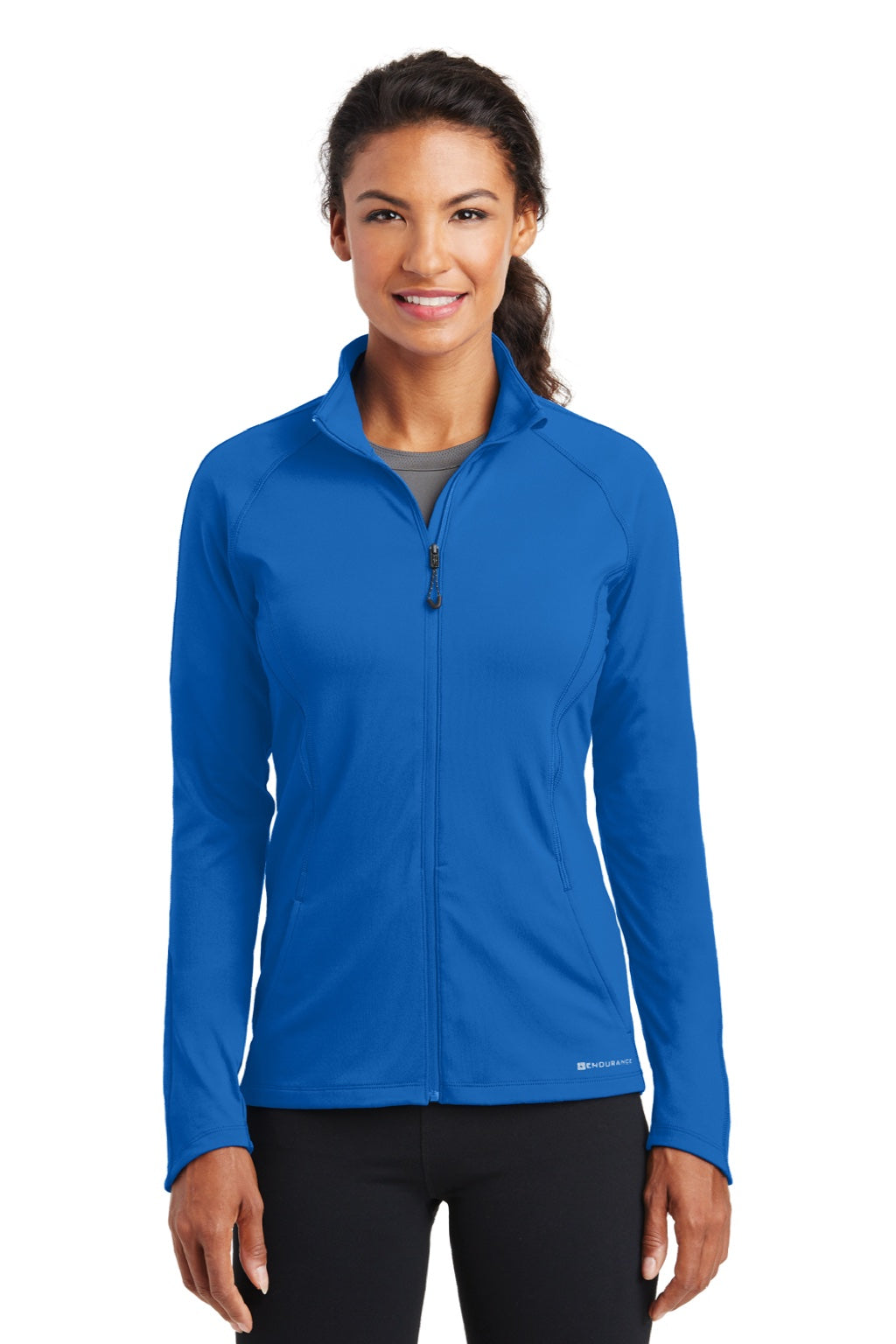 Ogio LOE551 Womens Endurance Radius Moisture Wicking Full Zip Sweatshirt w/ Pockets Electric Blue Model Front