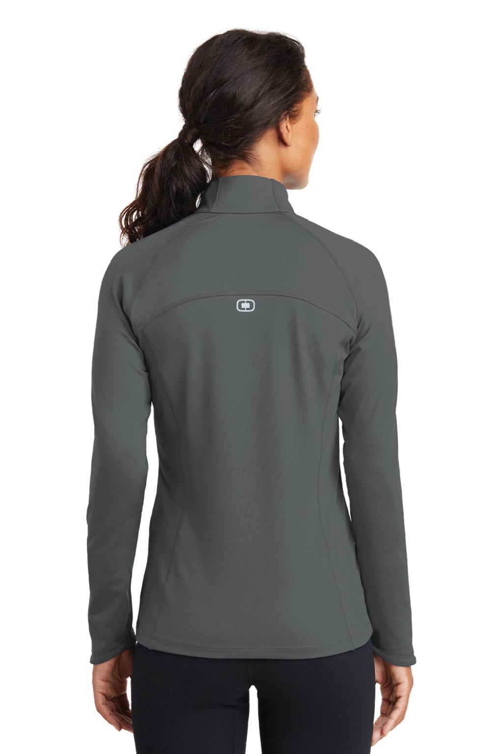 Ogio LOE551 Womens Endurance Radius Moisture Wicking Full Zip Sweatshirt w/ Pockets Gear Grey Model Back