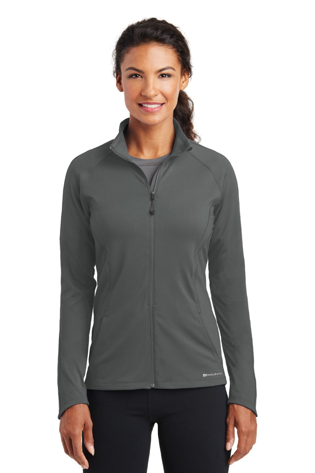Ogio LOE551 Womens Endurance Radius Moisture Wicking Full Zip Sweatshirt w/ Pockets Gear Grey Model Front