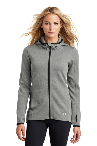 Ogio LOE728 Womens Endurance Stealth Moisture Wicking Full Zip Hooded Jacket Heather Grey Model Front
