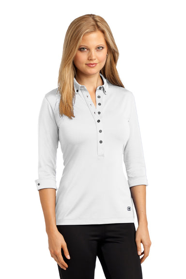Ogio LOG122 Womens Gauge Moisture Wicking 3/4 Sleeve Polo Shirt White Model Front