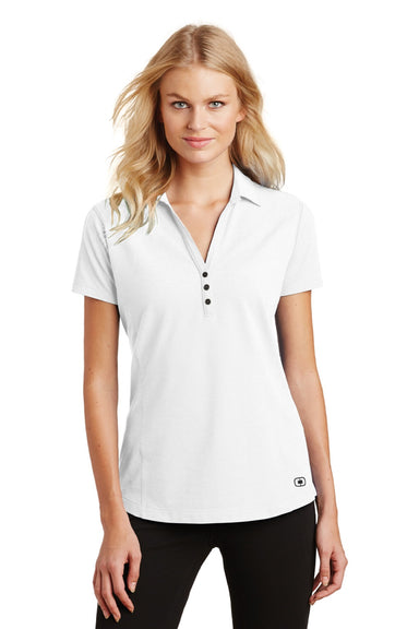Ogio LOG126 Womens Onyx Moisture Wicking Short Sleeve Polo Shirt White Model Front