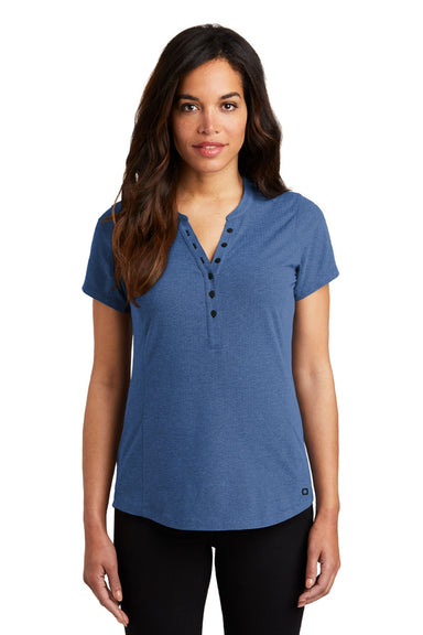 Ogio LOG136 Womens Tread Moisture Wicking Short Sleeve Polo Shirt Heather Blue Model Front