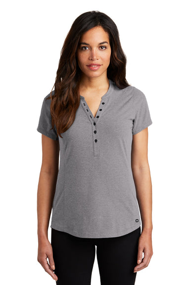 Ogio LOG136 Womens Tread Moisture Wicking Short Sleeve Polo Shirt Heather Grey Model Front