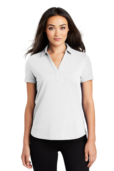 Ogio LOG138 Womens Limit Moisture Wicking Short Sleeve Polo Shirt Bright White Model Front