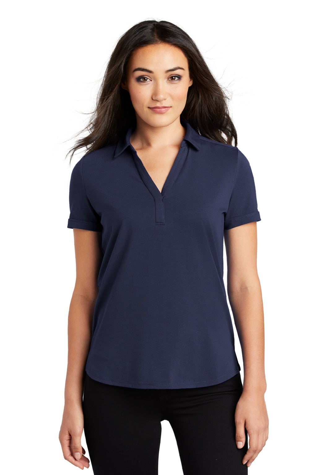 Ogio LOG138 Womens Limit Moisture Wicking Short Sleeve Polo Shirt Navy Blue Model Front