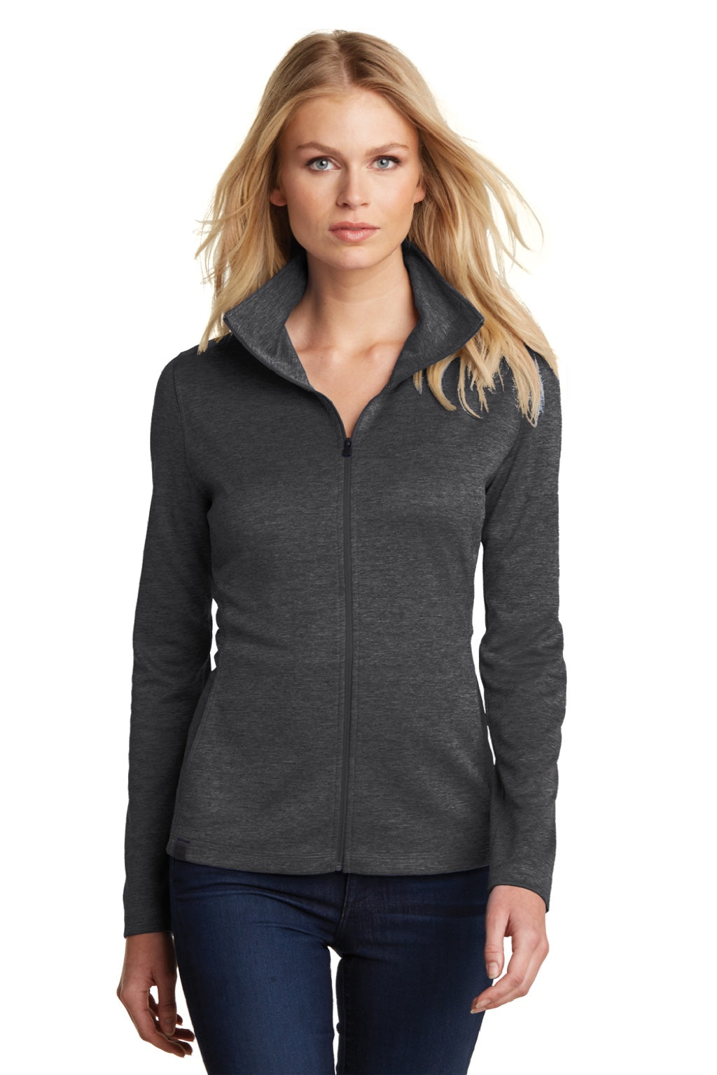 Ogio LOG203 Womens Pixel Moisture Wicking Full Zip Sweatshirt w/ Pockets Blacktop Model Front