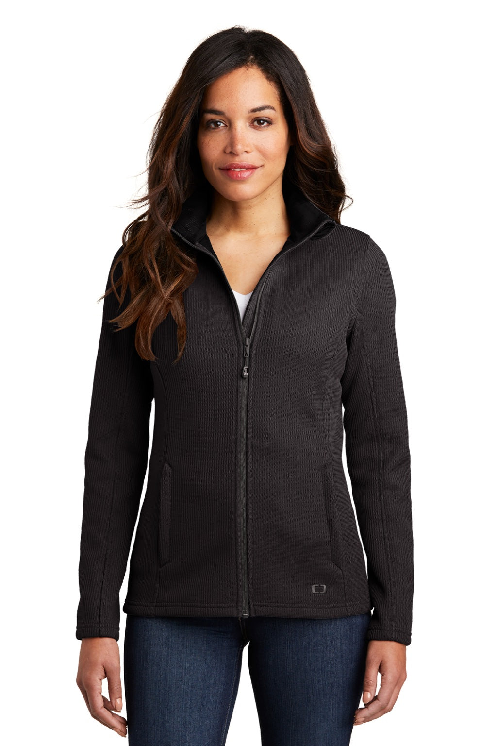 Ogio LOG727 Womens Grit Full Zip Fleece Jacket Blacktop Model Front