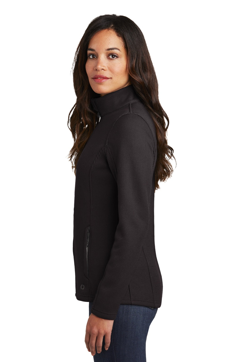 Ogio LOG727 Womens Grit Full Zip Fleece Jacket Blacktop Model Side