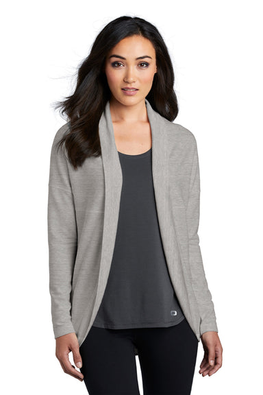 Ogio LOG811 Womens Luuma Cocoon Open Front Fleece Sweatshirt Heather Petrol Grey Model Front