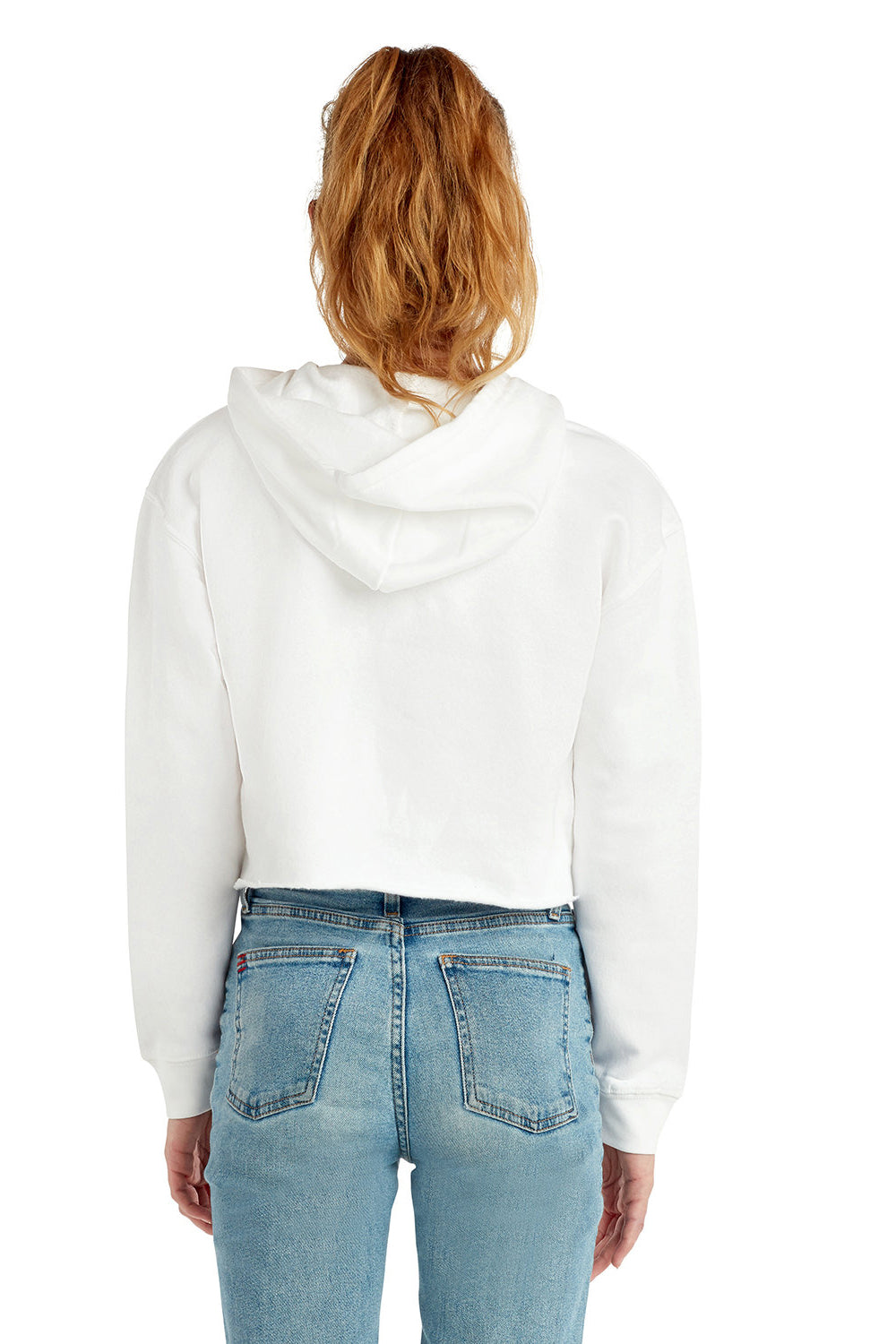 Lane Seven LS12000 Womens Cropped Fleece Hooded Sweatshirt Hoodie White Model Back
