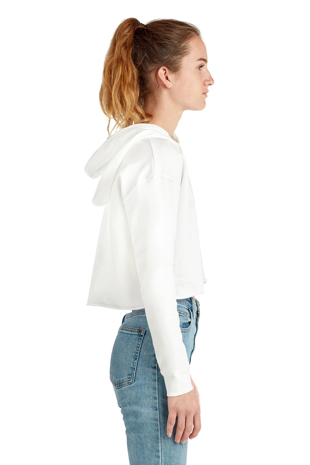 Lane Seven LS12000 Womens Cropped Fleece Hooded Sweatshirt Hoodie White Model Side