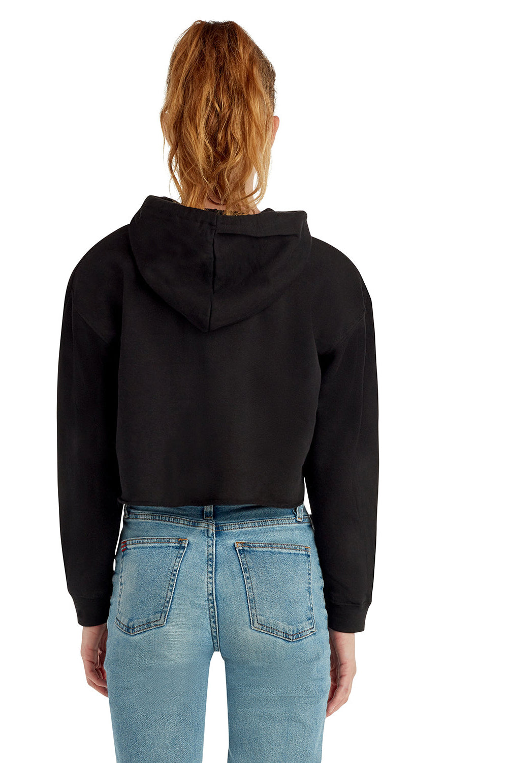 Lane Seven LS12000 Womens Cropped Fleece Hooded Sweatshirt Hoodie Black Model Back