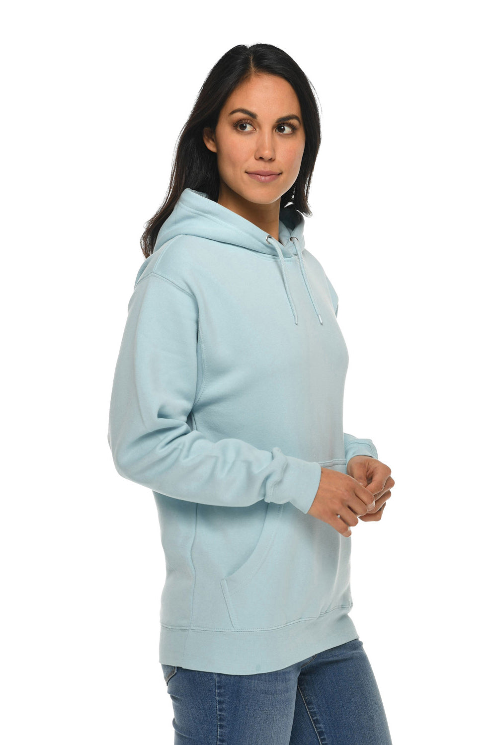 Lane Seven LS14001 Mens Premium Hooded Sweatshirt Hoodie w/ Pouch Pocket Mist Blue Model Side