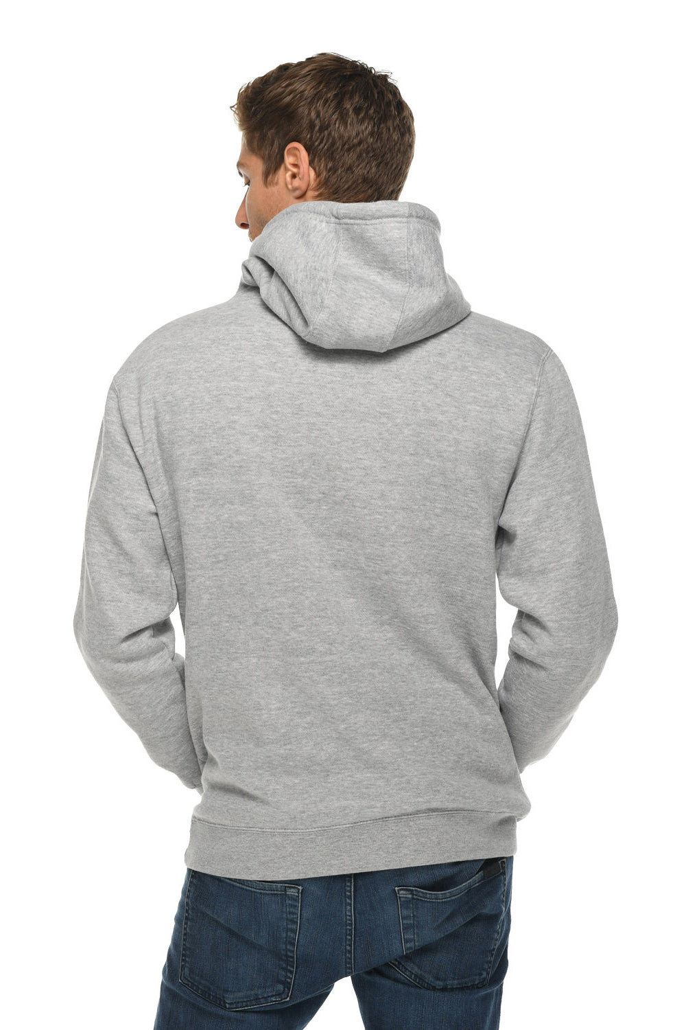 Lane Seven LS14001 Mens Premium Hooded Sweatshirt Hoodie w/ Pouch Pocket Heather Grey Model Back
