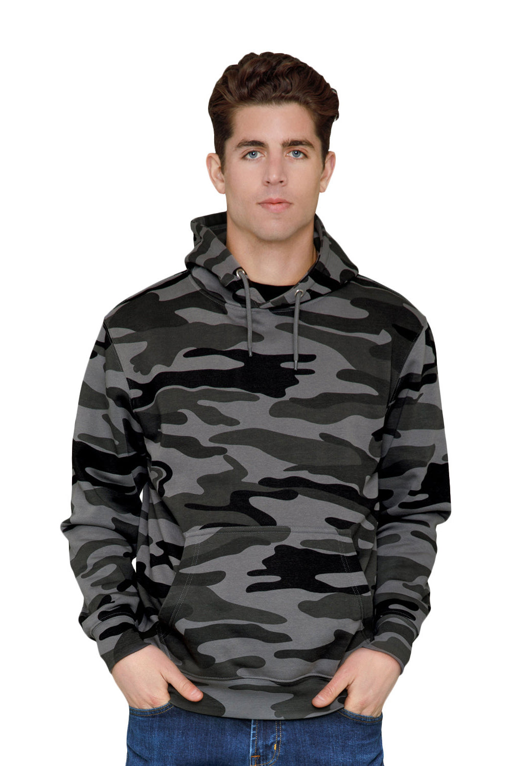 Lane Seven LS14001 Mens Premium Hooded Sweatshirt Hoodie w/ Pouch Pocket Slate Camo Model Front