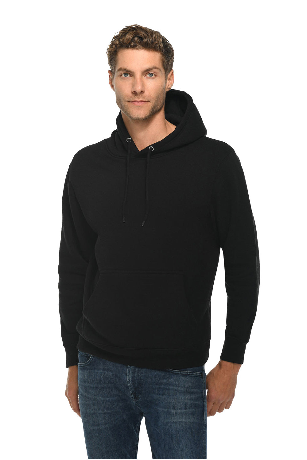 Lane Seven LS14001 Mens Premium Hooded Sweatshirt Hoodie w/ Pouch Pocket Black Model Front