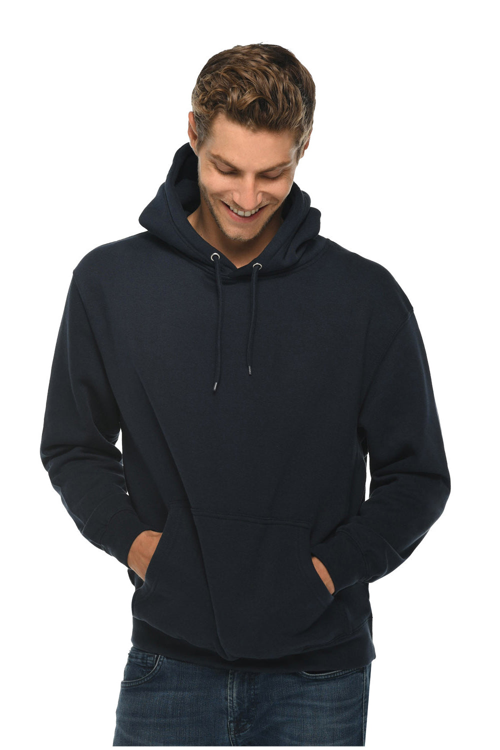 Lane Seven LS14001 Mens Premium Hooded Sweatshirt Hoodie w/ Pouch Pocket Navy Blue Model Front