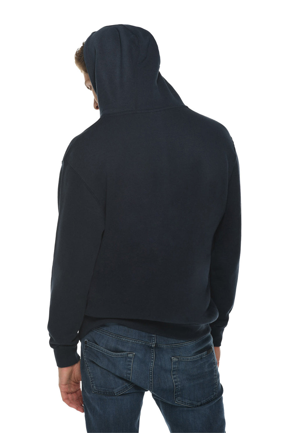 Lane Seven LS14001 Mens Premium Hooded Sweatshirt Hoodie w/ Pouch Pocket Navy Blue Model Back