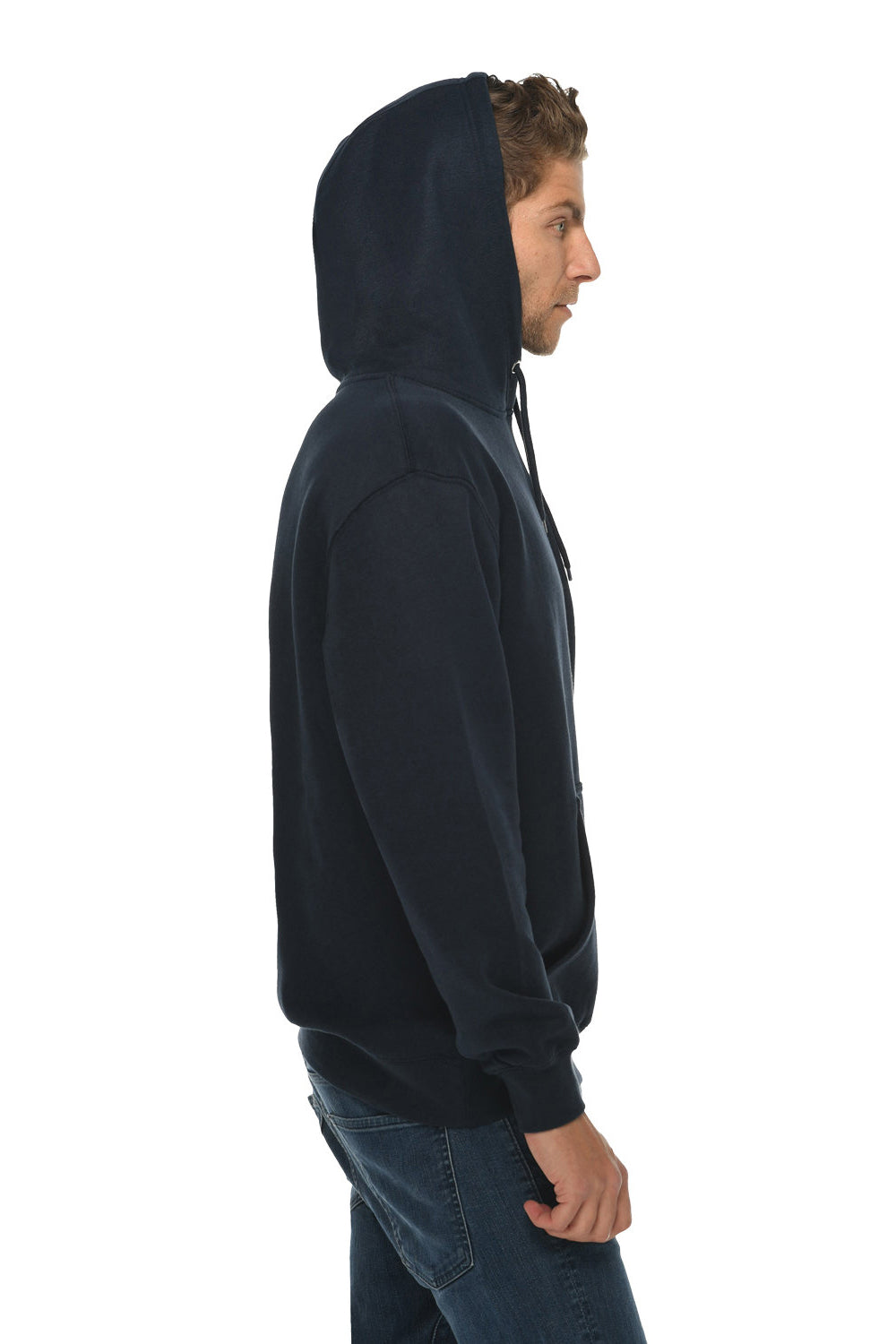 Lane Seven LS14001 Mens Premium Hooded Sweatshirt Hoodie w/ Pouch Pocket Navy Blue Model Side