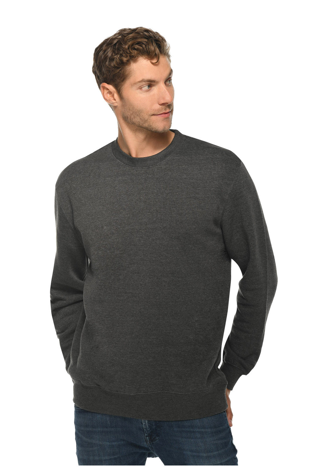 Lane Seven LS14004 Mens Premium Crewneck Sweatshirt Heather Charcoal Grey Model Front